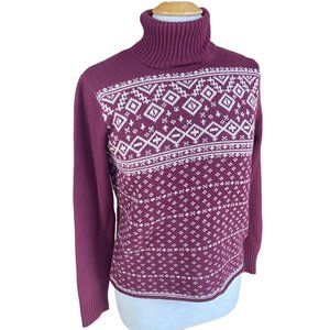 NWT Oshkosh Cashmere Fair Isle Turtleneck Sweater Burgundy Après-Ski Knit-M